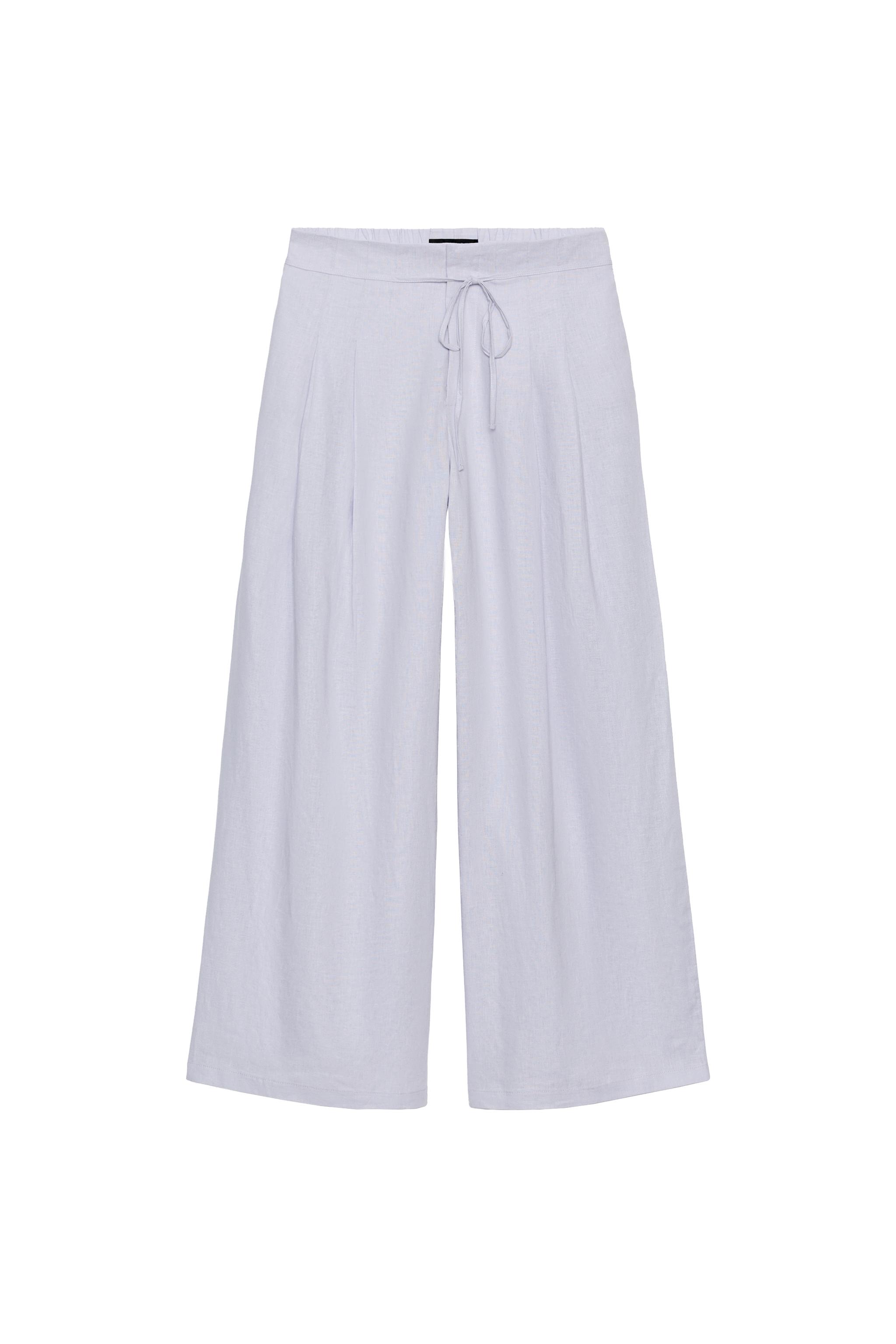 WIDE LEG PLEATED PANTS WITH LINEN